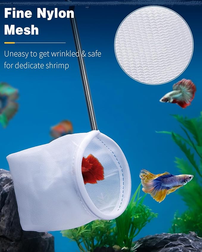 Pawfly Aquarium Shrimp Net Tiny Fish Tank Net with Extendable Stainless Steel Handle Fine Net Mesh for Shrimp Baby Fish Food Residue Debris Skimming Net for Small Ponds