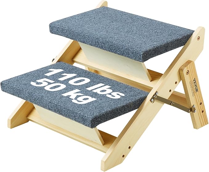 VEVOR Wood Pet Stairs/Pet Steps 2-in-1 Foldable 2 Steps 110 lbs