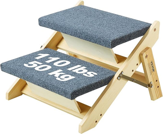 VEVOR Wood Pet Stairs/Pet Steps 2-in-1 Foldable 2 Steps 110 lbs