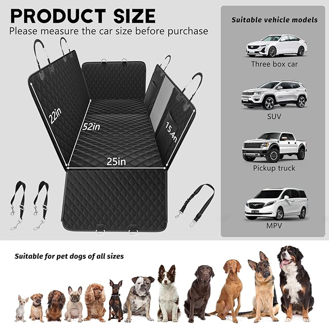 Dog Car Seat Cover for Back Seat 400lb,600D Heavy