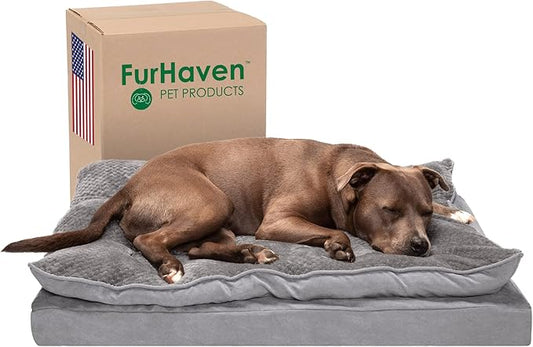 Furhaven Orthopedic Dog Bed for Large/Medium Dogs w/ Pillow Cushion Top & Removable Washable Cover 55 lbs