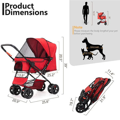 Reversible Handlebar Pet Stroller for Medium Dogs 360 Rotating 2 Security