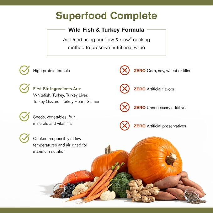 by Katherine Heigl- Superfood Complete, Air-Dried Adult Dog Food - High Protein, Zero Fillers, Superfood Nutrition (11.5 oz. Wild Fish and Turkey Formula)