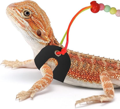 Bearded Dragon Leash & Harness 3 Size, Adjustable Leather Lizard Reptiles Harness Leash for Guinea Pig,Chameleon and Other Small Animals-Black