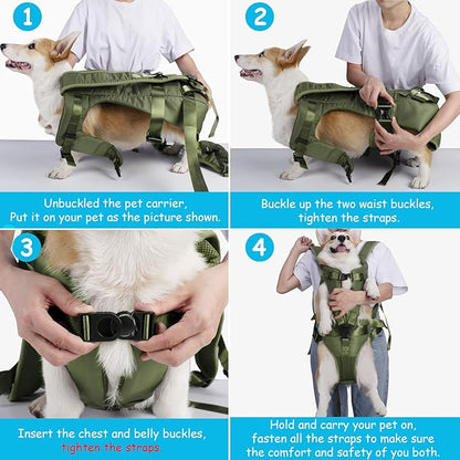 PetBonus Pet Front Dog Carrier Backpacks, Adjustable Dog Backpack Carrier, Legs Out Easy-fit Dog Chest Carrier for Medium Small Dogs, Hands Free Dog Front Carrier for Hiking, Cycling (Army Green, XL)