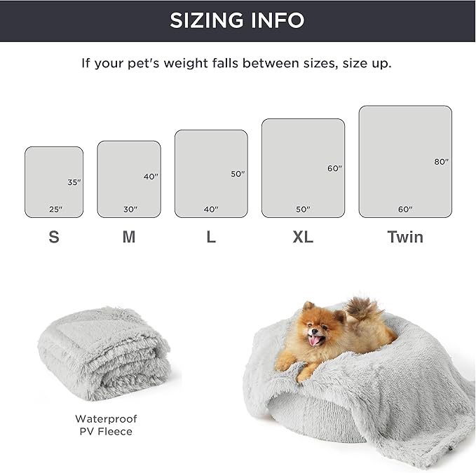 Bedsure Waterproof Dog Blankets for Small Dogs - Calming Cat Blanket for Couch Protector Washable, Long Faux Fur Pet Throw Blanket for Puppy, Reversible Furniture Protection, 25"x35", Light Grey