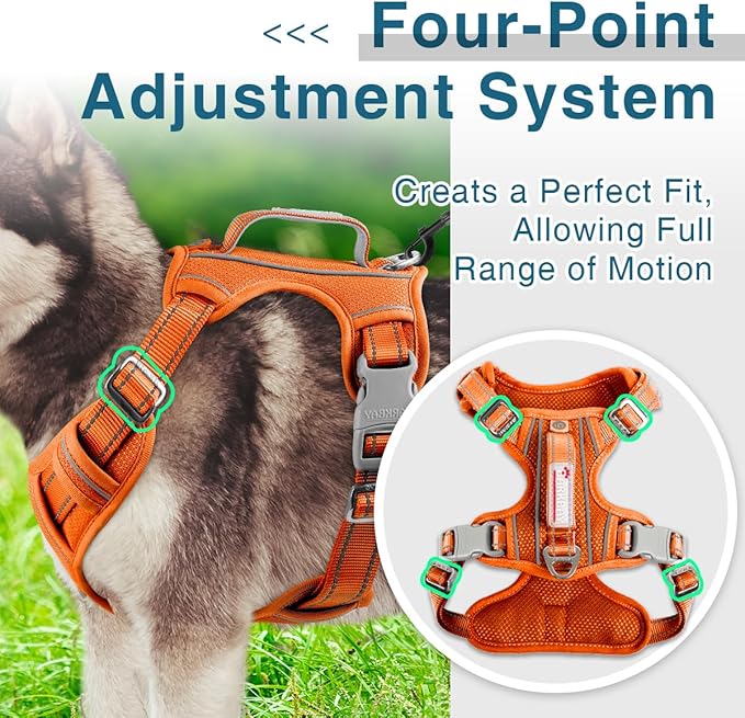 BARKBAY Dog Harness No Pull with ID Tag Pocket - Heavy Duty, Reflective, Easy Control for Large Dogs (Orange,XL)