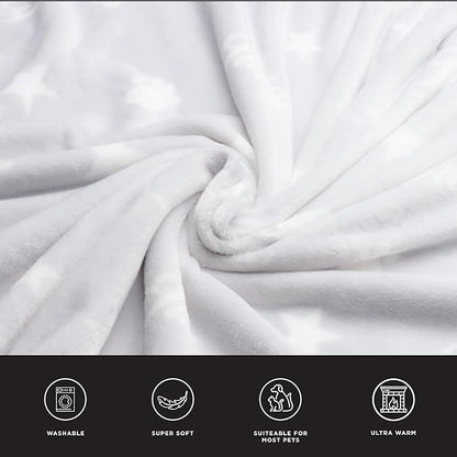 Juicy Couture Grey Paws and Stripes Dog Blanket with Sherpa Bone Shaped Pillow – Plush Puppy Blanket Throw