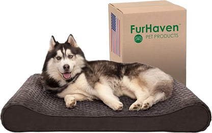 Furhaven Memory Foam Dog Bed for Large Dogs w/ Removable Washable Cover 75 lbs