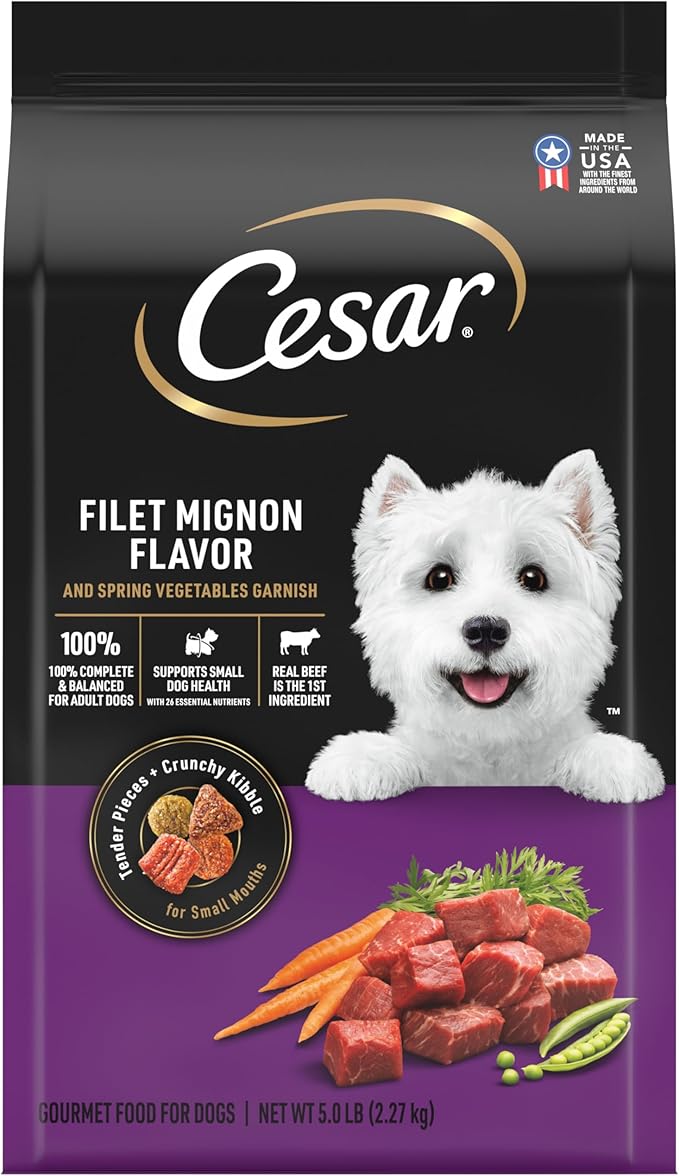 CESAR Adult Small Breed Dry Dog Food, Filet Mignon Flavor with Spring Vegetables Garnish, 5 lb. Bag