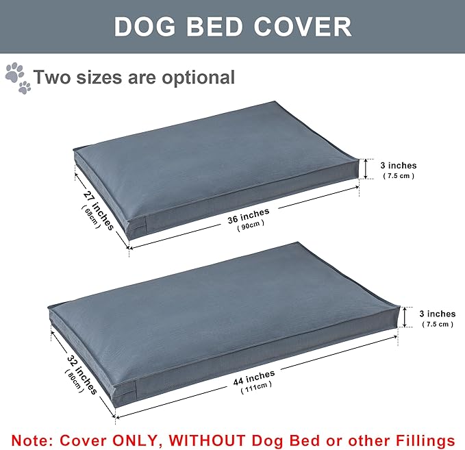 Dog Bed Cover, Waterproof Dog Bed Replacement Cover with Zipper, Oxford Removable Pet Bed Mattress Protector for Outdoor Use, 44Lx32Wx3H in, Bed Cover Only, Blue-Gray