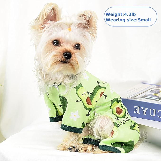 Dog Pajamas Pjs Spring Summer Dog Clothes for Small Dogs Girl - Boy -Small - Medium Size Dogs, Soft Stretchy Puppy Clothes Doggie Onesies Cat Pet Jammies Outfit (Avocado Green, Small)