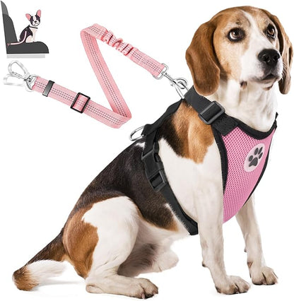 Lukovee Dog Seat Belt for Car, Adjustable Dog Car Harness for Large Medium Small Dogs, Soft Padded & Breathable Mesh Dog Seatbelt with Car Strap and Carabiner(Pink Double Clip,Medium)