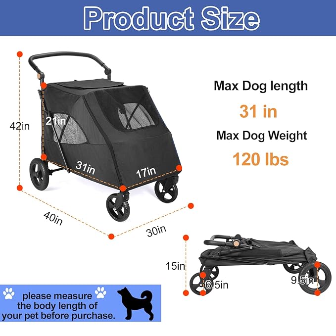 Dog Stroller Pet 4 Wheels,