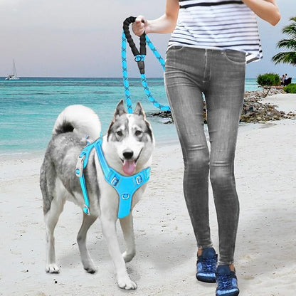 BARKBAY No Pull Dog Harness Large Step in Reflective Dog Harness with Front Clip and Easy Control Handle for Walking Training Running with ID tag Pocket(Blue