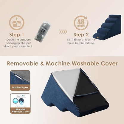 EHEYCIGA Curved Dog Stairs for High Beds 22.6" H 5-Step Dog