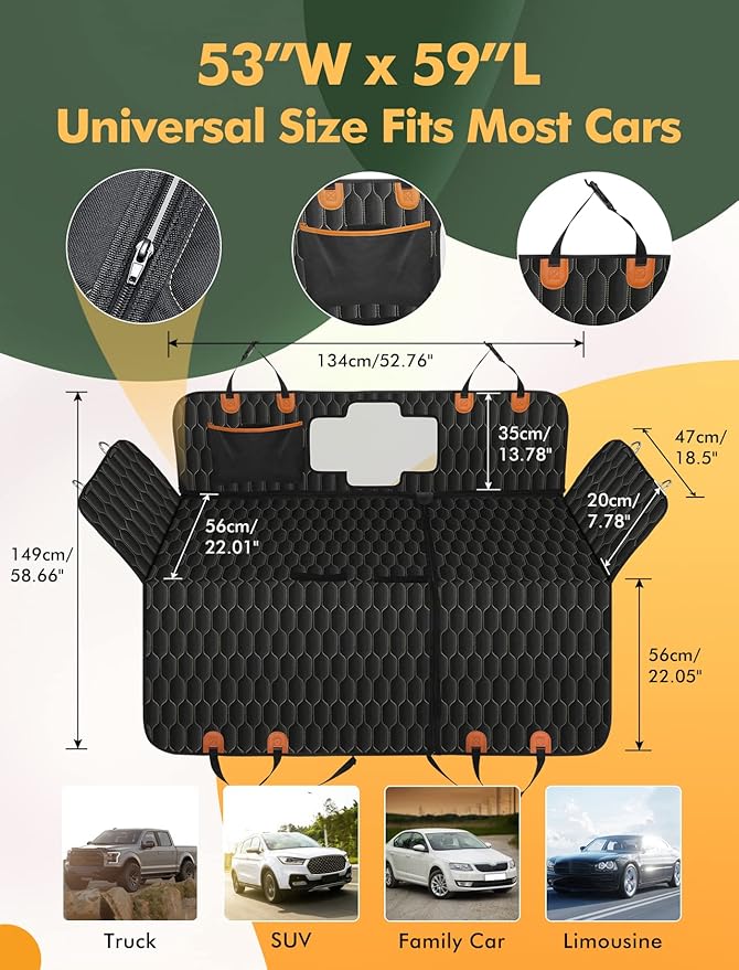 Dog Car Seat Cover for Back Seat 4 in 1 Waterproof Trucks-53'x59, Black
