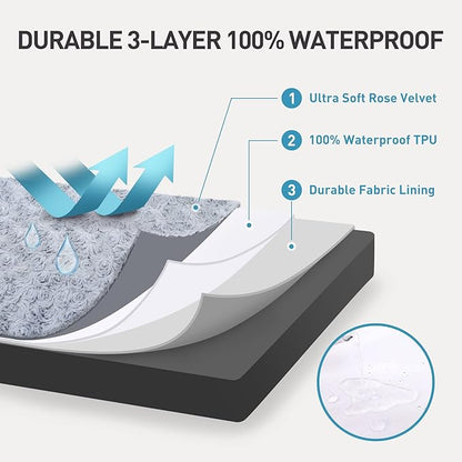 Dog Crate Bed Waterproof Jumbo Dog Beds for Extra Large Dogs Rose Velvet Soft Fluffy Washable Dog Bed with Removable Cover & Anti-Slip Bottom 53 x 36 Inch,