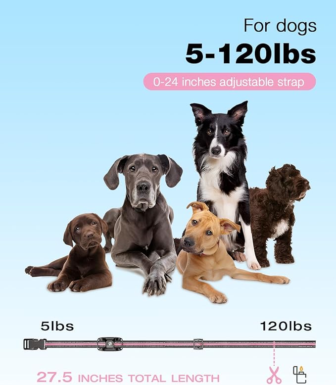 Bousnic Dog Shock Collar 3300Ft Dog 5-120lbs Small (1-8), Vibration(1-16), Shock(1-99) (LightPink)