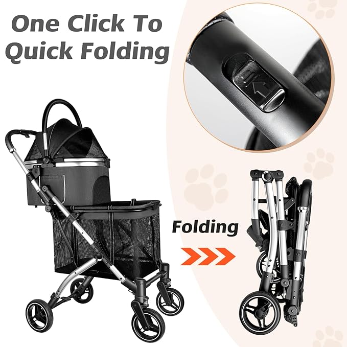 Double Pet Stroller for 2 Dogs or Cats 52LBS Gray