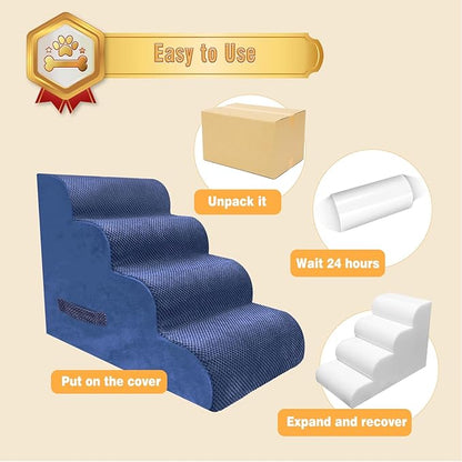 PAWSCART Dog Stairs for Small Dogs 19.6” H 30D Material 4-Step Dog