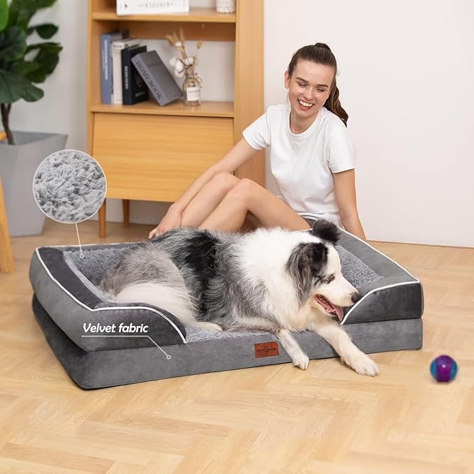 XXL Orthopedic Dog Bed for Extra Large Dogs, Waterproof Orthopedic Foam Dog Beds, Washable Dog Sofa Bed with Removable Cover & Non-Slip Bottom(XX-Large,Grey)