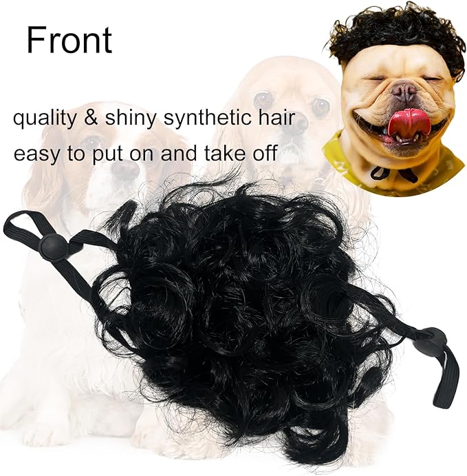 Funny Dog Wig Pet Costumes, Cat Costume Synthetic Hairpiece Cosplay Wigs, Headwear for Halloween Christmas Festivals Party Decor, Fancy Dress,Average Size for Most Dog Cat,Black Curly