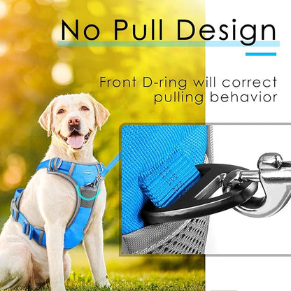 ThinkPet No Pull Harness Breathable Sport Harness with Handle-Dog Harnesses Reflective Adjustable for Medium Large Dogs,Back/Front Clip for Easy Control L Sky Blue