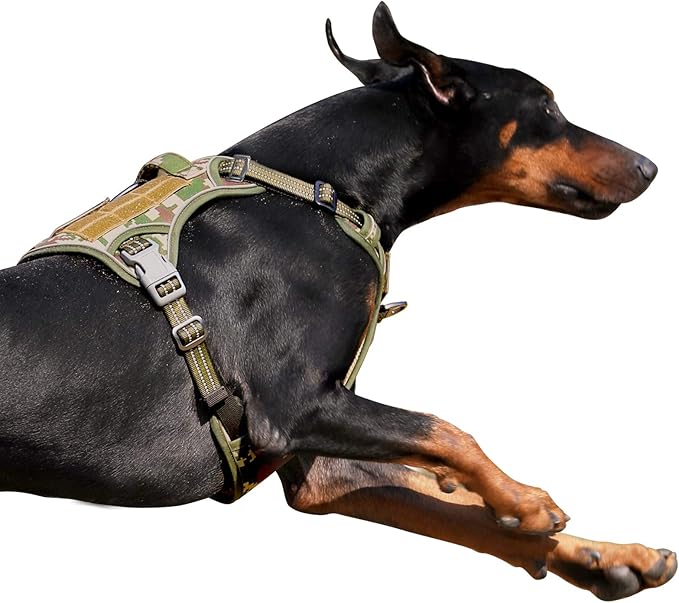 BUMBIN Tactical Dog Harness for Large Dogs No Pull, Famous TIK Tok No Pull Dog Harness, Fit Smart Reflective Pet Walking Harness for Training, Adjustable Dog Vest Harness with Handle Forest Camo XL