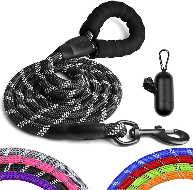 Heavy Duty Dog Leash for Large Medium Small Breed Dogs Handle,4/5/6 FT Holder,Black,1/2 inch