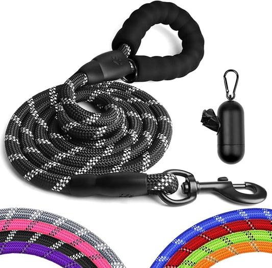 Heavy Duty Dog Leash for Large Medium Small Breed Dogs Handle,4/5/6 FT Holder,Black,1/2 inch