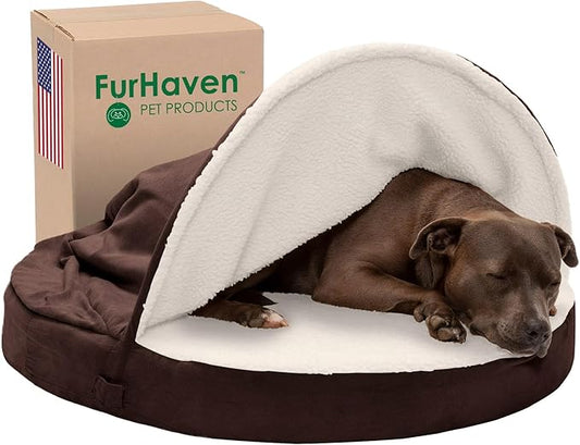 Furhaven 35" Round Cooling Gel Dog Bed for Large/Medium Dogs w/ Removable Washable Cover 50 lbs 35-inch
