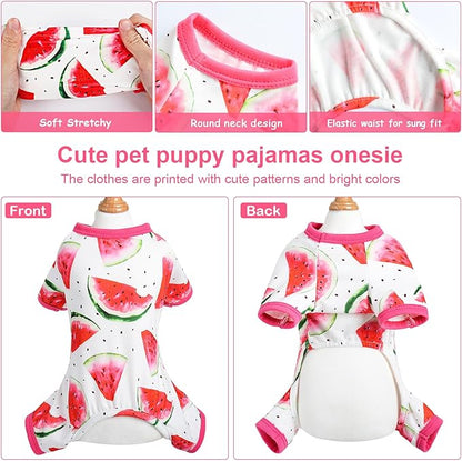 Soft Stretch Pet Clothes Dog Pajamas for Small Dogs Boy Girl Cute Puppy Clothes Dog Pjs Summer Dog Jammies Onesies Dog Outfits for Chihuahua Yorkie Teacup Cat Apparel Clothing (Small, Watermelon)