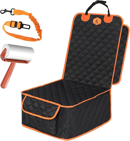 Ultimate Full Protection Dog Car Seat Cover Front Seat Protector with Storage Pocket Nonslip Scratchproof Durable & Padded Pet Hair Resistant Blankets for Cars