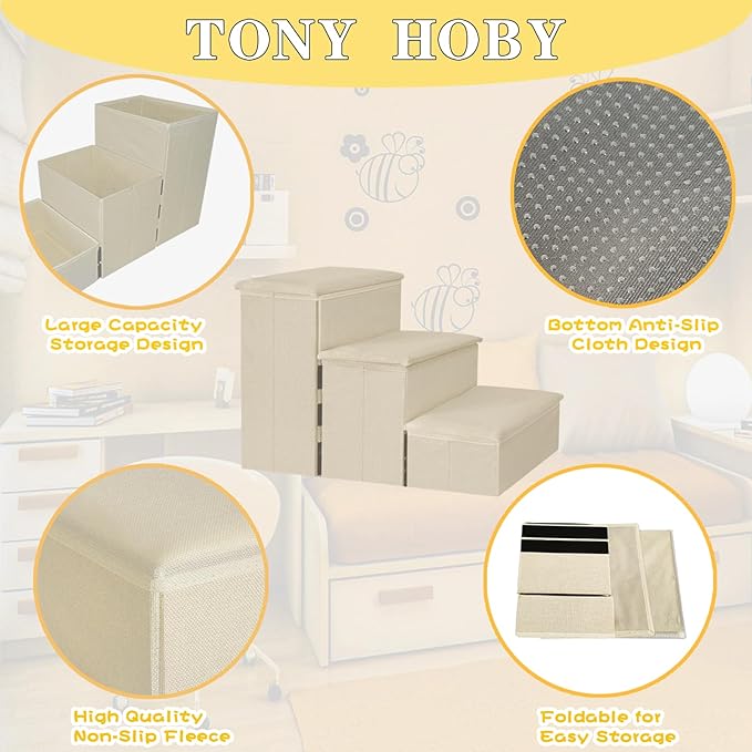 TONY HOBY Foldable Dog Stairs 3-Steps for 3 Steps)