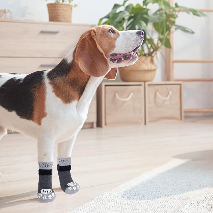 PUPTECK Anti Slip Dog Socks 2 Pairs with Double Grippers for Hardwood Floors