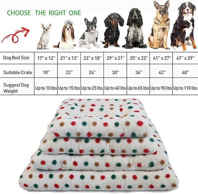 42 Inch Dog Crate Bed for Large Dogs, Machine Washable, Soft Cushion Dog Crate Pad 42x28, Fits Dogs Up to 90 lbs - Dog Beds XLarge Sized Dog, White with Colorful Dots