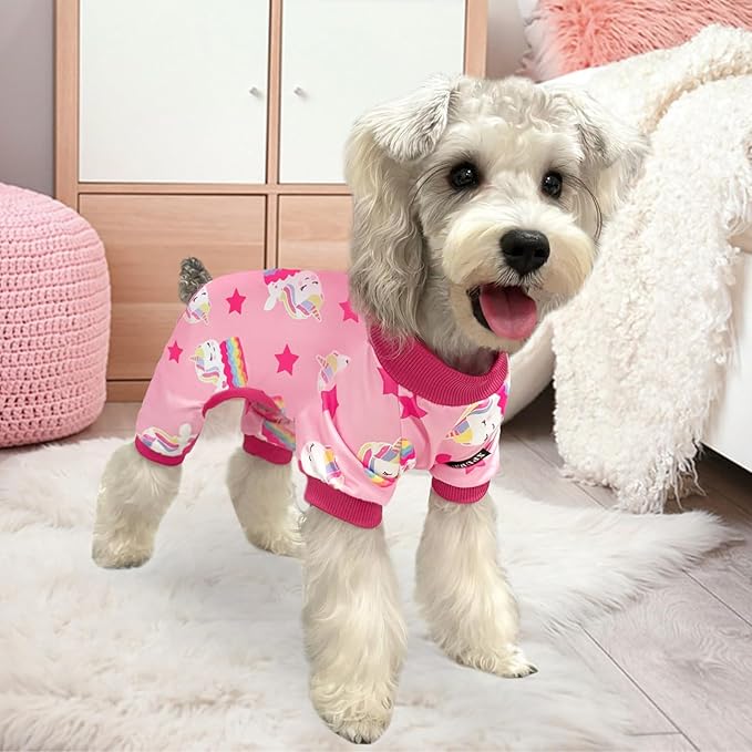 XPUDAC 4 Pack Dog Pajamas Soft Strechy Duck Pink Print Dog Clothes for Small Medium Dogs Girl Boy Cat Apparel-Medium