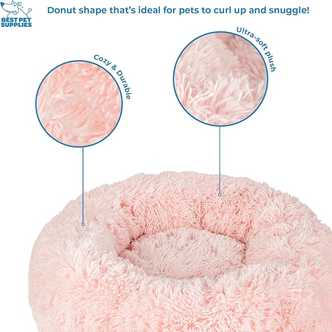 Best Pet Supplies Round Donut Dog Bed with Plush Faux Fur Fabric 30x30x8''