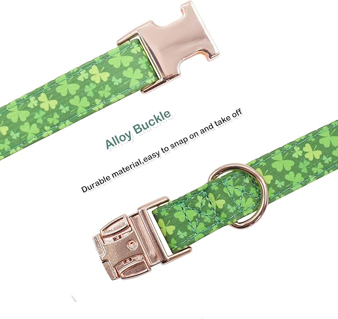 Cotton Dog Collar Metal Buckle Daisy Summer clover2, L(15-23in))