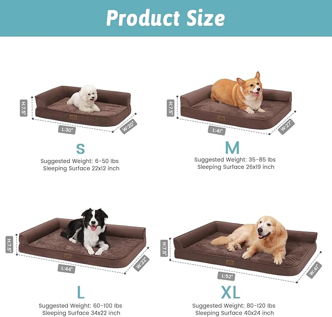 Orthopedic Dog Bed for Large Dogs (L,42" L 30" W 7.5" Th)
