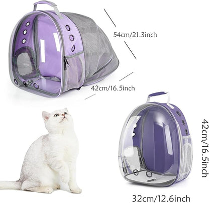 Cat Backpack Carrier Expandable Ventilate Transparent Pet Dog Backpack for Large Cats Hiking, Travel, Outdoor, Airline-Approved Space Capsule Backpack (Purple)