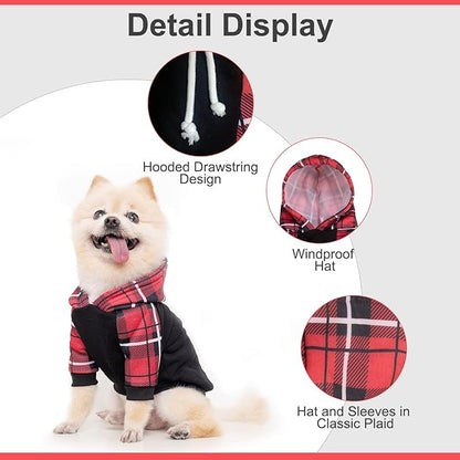 KOOLTAIL Plaid Dog Hoodie Pet Clothes Sweater with Hat and Pocket for Small Medium Large Size Dogs