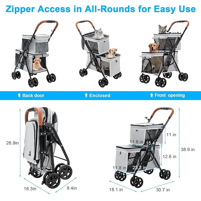 Double Pet Stroller for Dogs and Cats 4 Wheels,