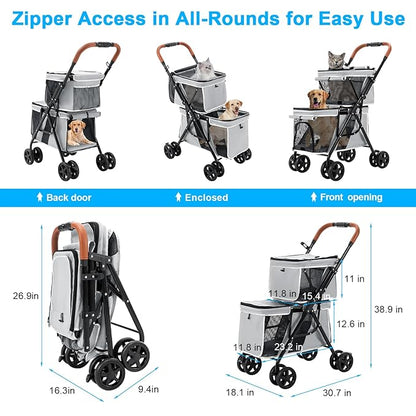 Double Pet Stroller for Dogs and Cats 4 Wheels,