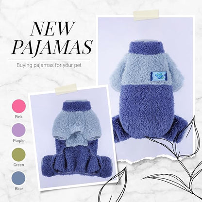 Dog Pjs for Small Dogs Chihuahua Yorkie Clothes Fleece Warm Puppy Pajamas Sweater Onesie Pink Pet Clothes Outfit Apparel (Blue