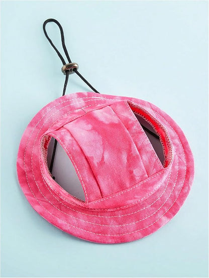 Generic Tie Dye Dog Hat with Ear Hole Round Brim Dog Puppy Cat Sun Hat Bucket Hat Outdoor Sun Protection Pet Caps for Small Medium Cats Dogs Kitten Hot Pink Large