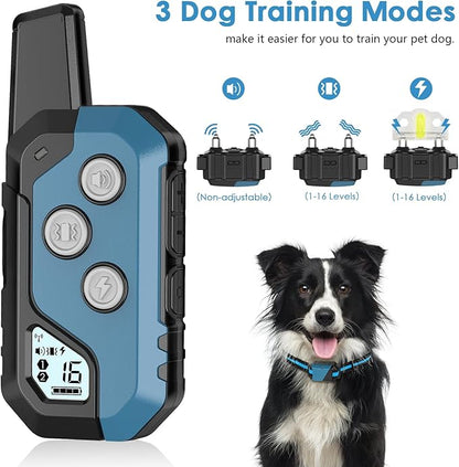 Dog Shock Collar, IP67 Waterproof Dog Training Collar with Remote, 3 Training Modes, Shock, Vibration and Beep, Rechargeable Electric Shock Collar for Large Medium Small Dog