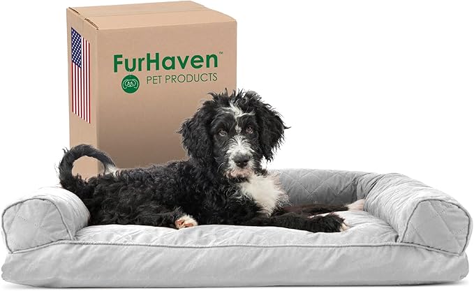 Furhaven Pillow Dog Bed for Large/Medium Dogs w/ Removable Bolsters & Washable Cover