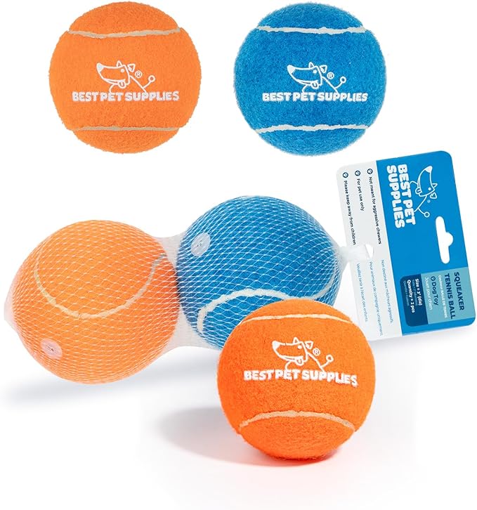 Best Pet Supplies Squeaky Tennis Toys for Dogs, 2-Pack, Heavy-Duty Interactive Pet Toys for Throwing and Fetching, Supports Exercise and Natural Behavior Training, Durable - Large